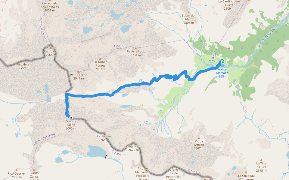 Pic de la Grande Fache walking route map in Cauterets