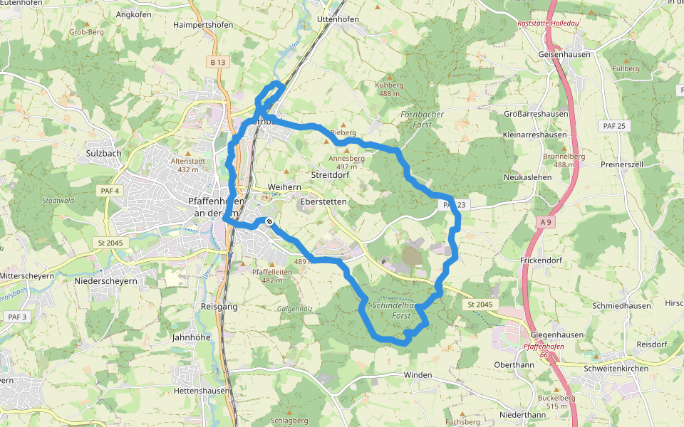 Panoramaweg Pfaffenhofen Ost walking route map in Pfaffenhofen an der Ilm