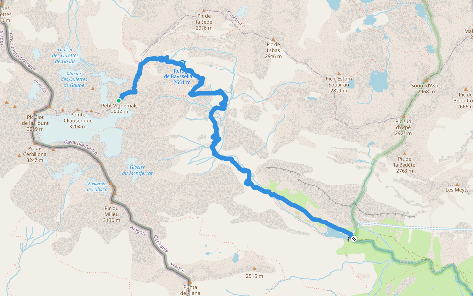 Refuge de Baysselance et Petit Vignemale walking route map in Cauterets