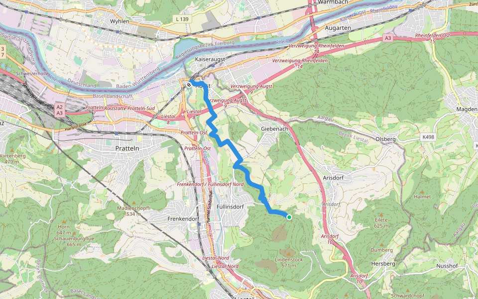 Augst-Rankhof-Büchlihau- Chapf walking route map in Liestal