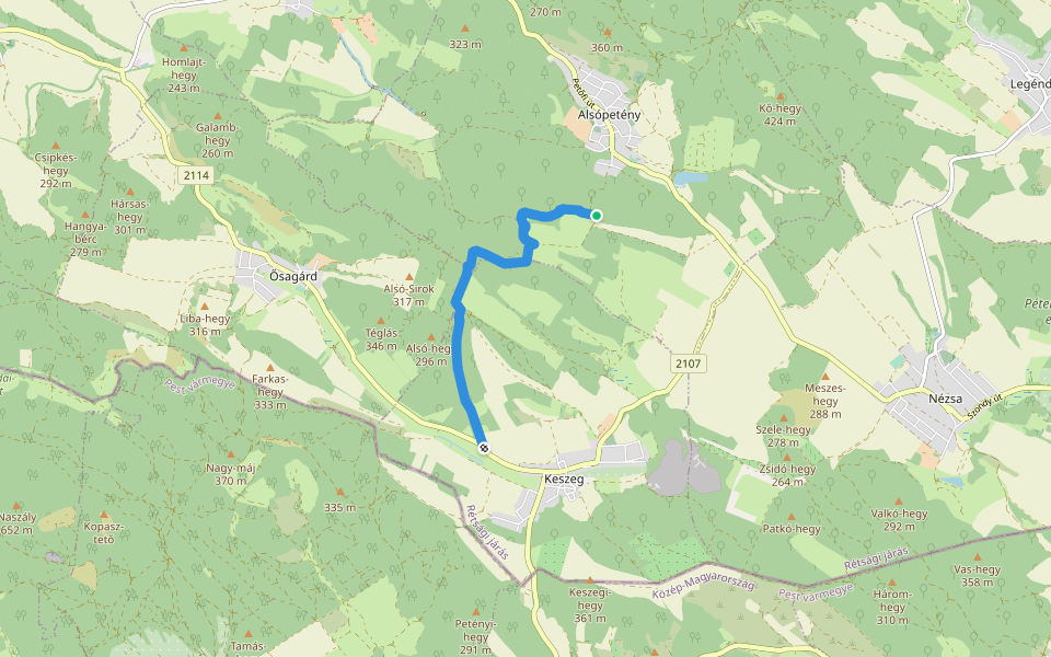 Zöldút walking route map in Alsópetény