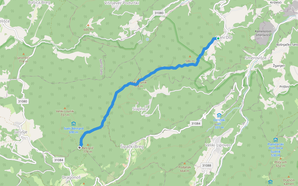 Slani dol - Gostinjac Sv. Bernard walking route map in Slani Dol