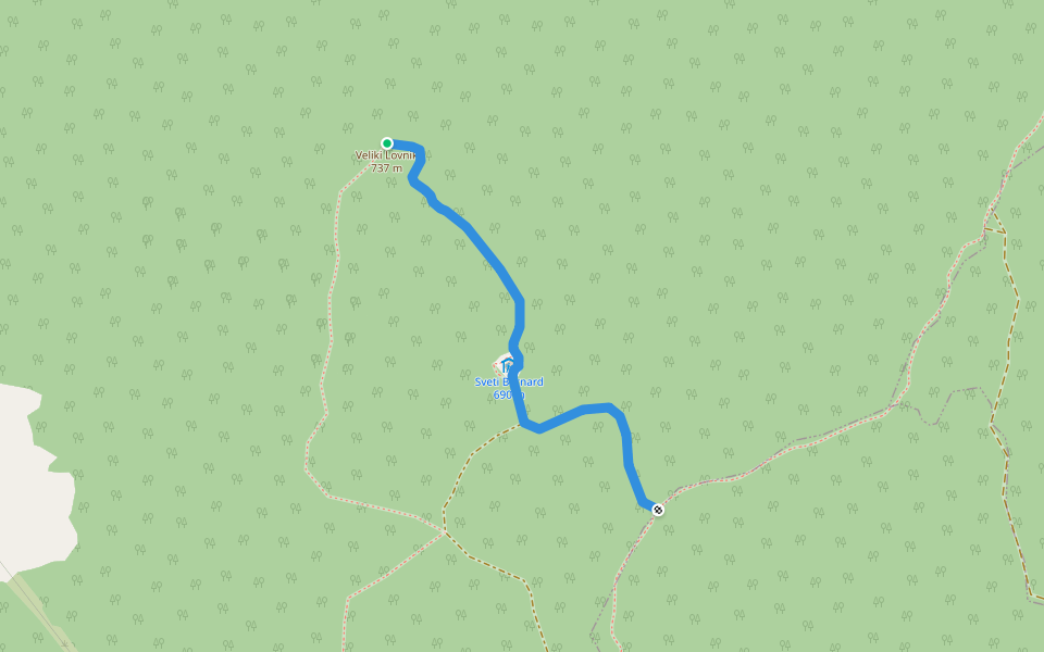 Staza na Veliki Lovnik walking route map in Jarušje