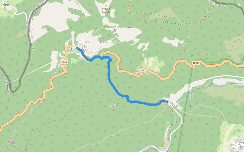 Osredek - Stojdraga walking route map in Stojdraga