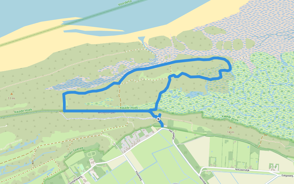 Kwade Hoek (groen) walking route map in Goedereede