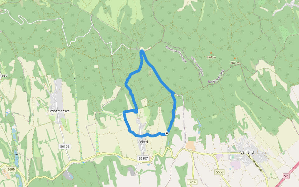 K↺, Fekedi keresztutak walking route map in Feked