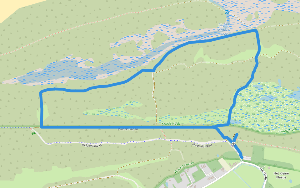 Kwade Hoek (geel) walking route map in Goedereede