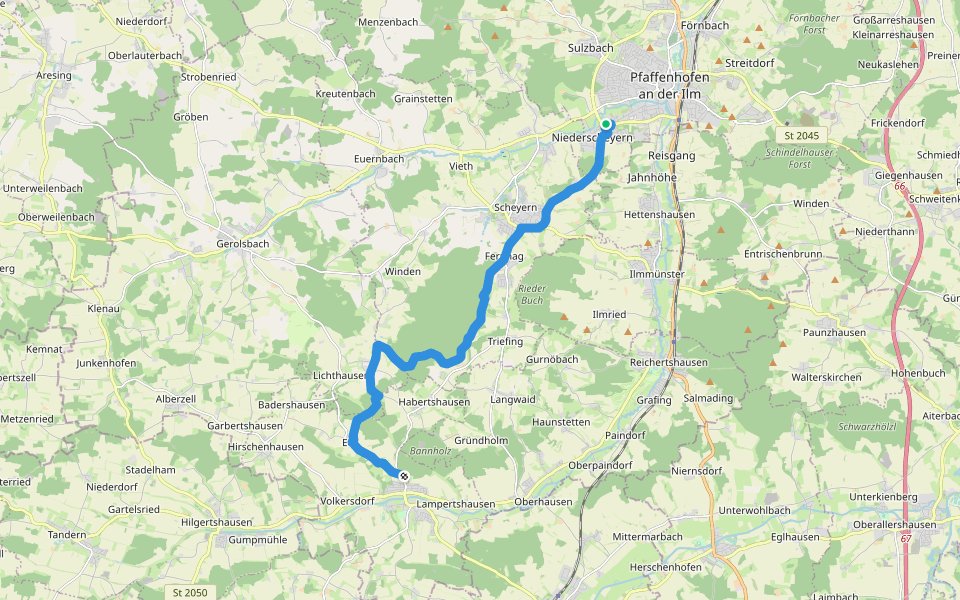 PAF per Pedes - 1. Etappe von Pfaffenhofen / Niederscheyern nach Jetzendorf walking route map in Pfaffenhofen an der Ilm