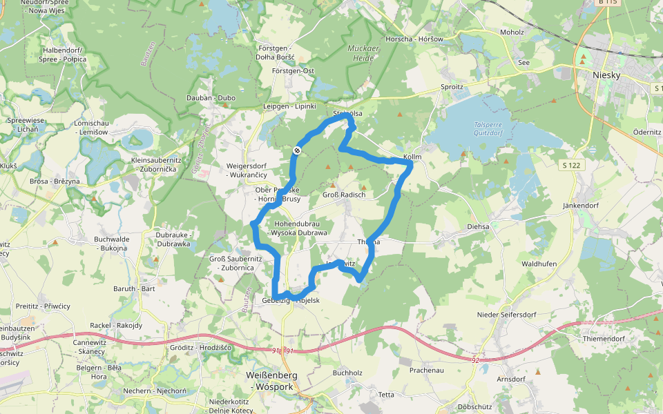Grüner Strich - Rundweg 22 km walking route map in Hohendubrau