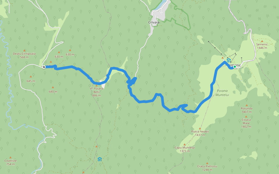 Semenic – Valea Bârzava – Peștera Comarnic walking route map in Văliug