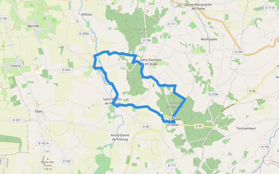 Panorama sur l'Oudon walking route map in Saint-Pierre-en-Auge