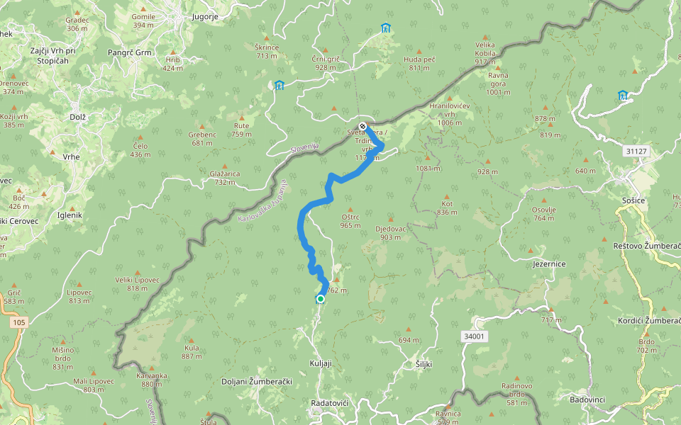 Sekulići - Sv. Gera walking route map in Sekulići
