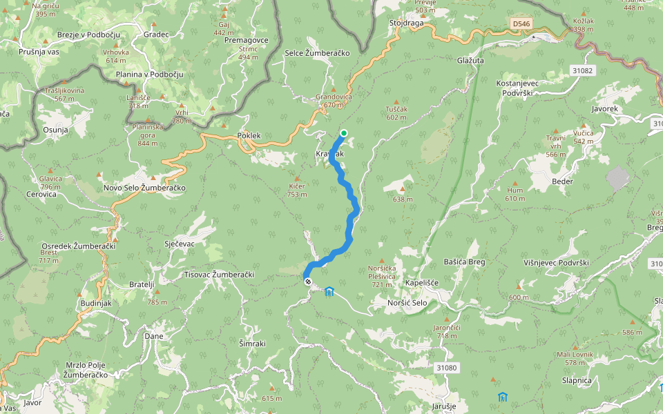 Koretići - Kravljak walking route map in Kravljak