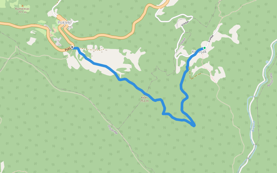 Kravljak - Poklek walking route map in Kravljak