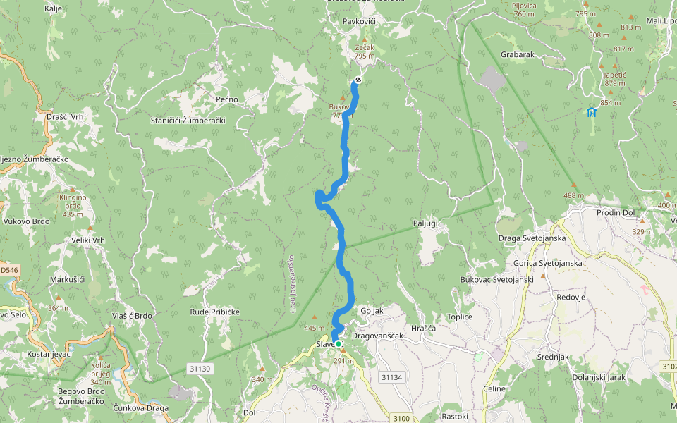 Slavetić - Tihočaj walking route map in Slavetić