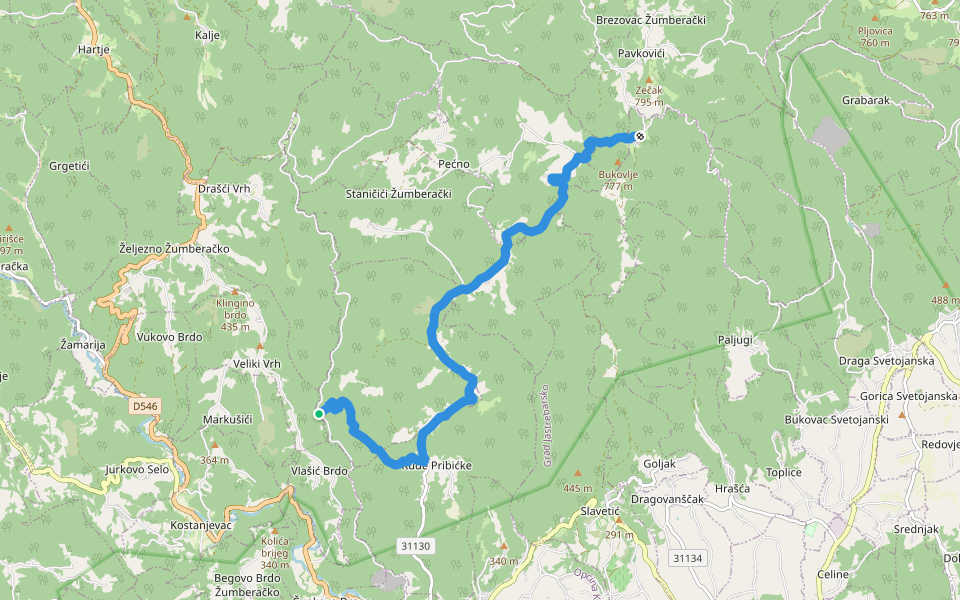 Vranjački Slap - Tihočaj walking route map in Vranjak Žumberački
