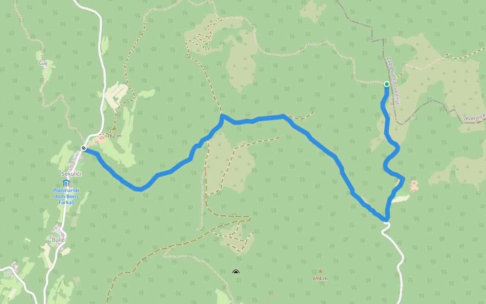 Sekulići - spoj s putem za Sošice walking route map in Cvetišće