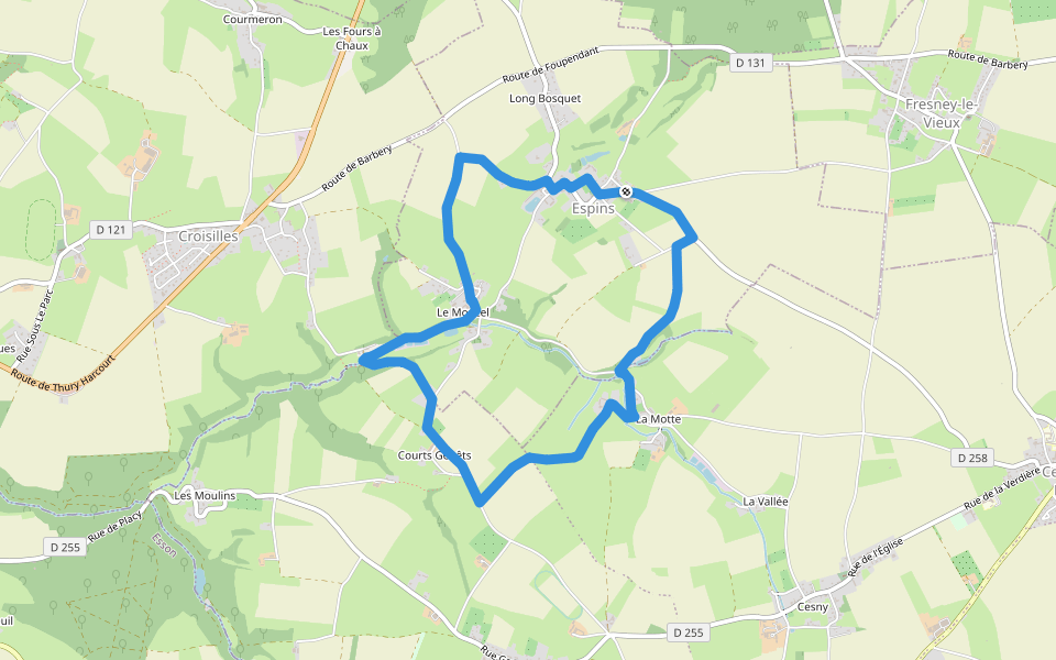 D'Espins au Moulin du Traspy walking route map in Espins
