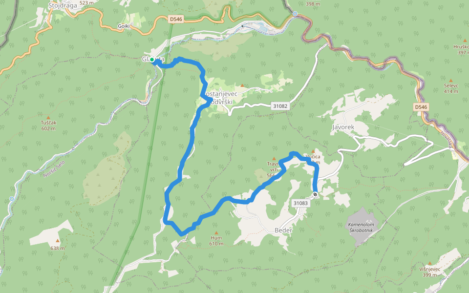 Osredek - Beder walking route map in Kravljak