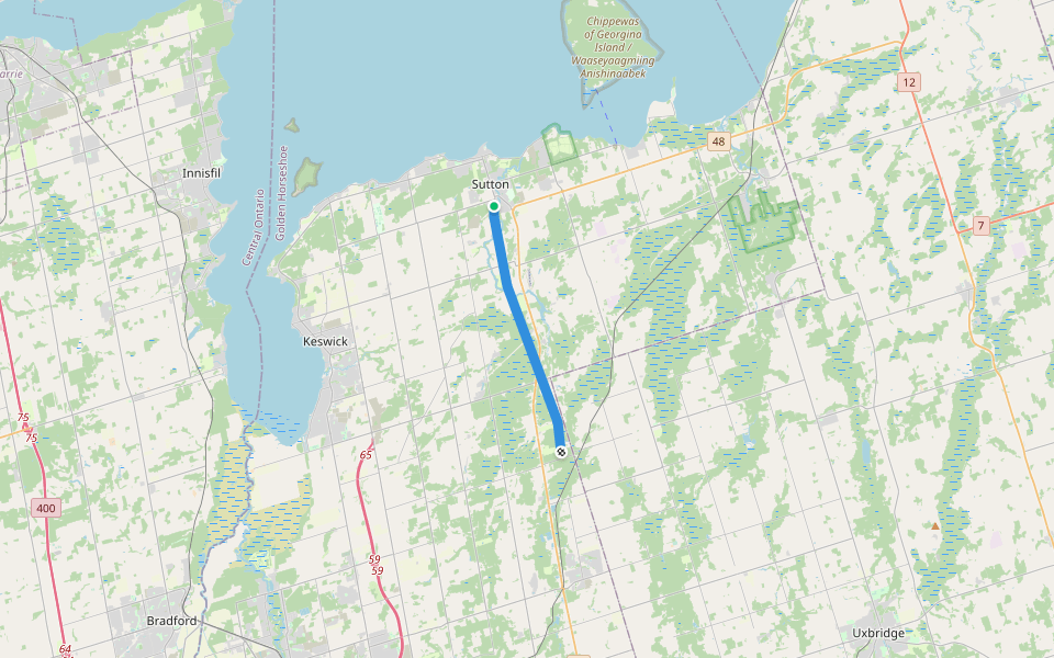 Sutton-Zephyr Rail Trail walking route map in Georgina