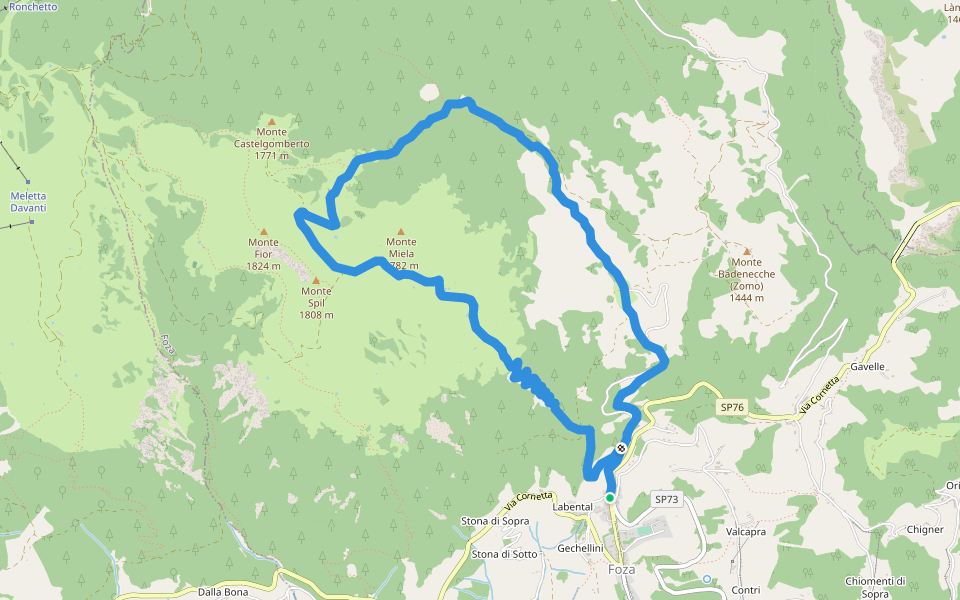 Foza - Meletta walking route map in Foza
