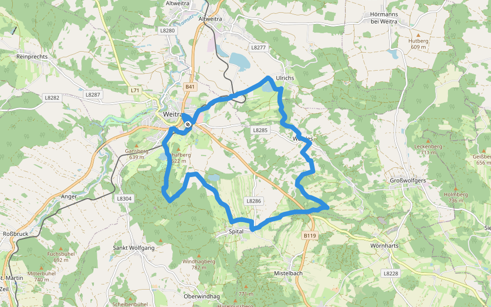 Xundwärts-Route Dörferrunde (3) walking route map in Weitra