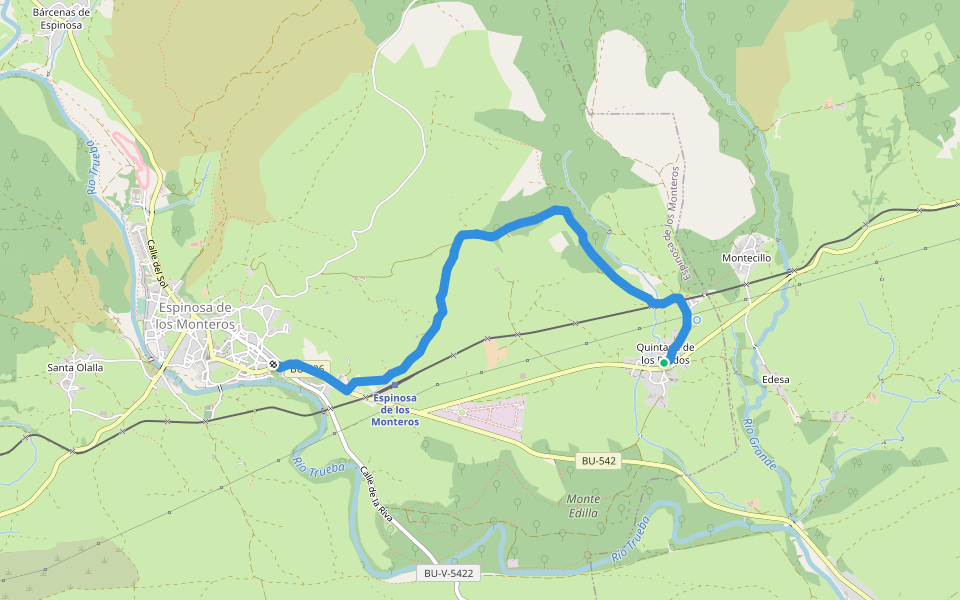 PRC-BU 88 Entre prados walking route map in Quintana de los Prados