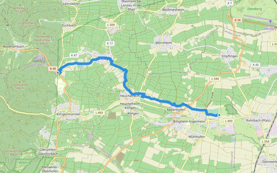 Kaiserbach Lehrpfad walking route map in Billigheim-Ingenheim