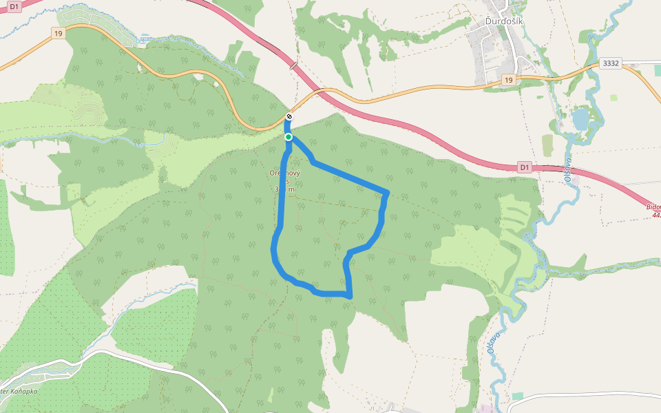 Orechový les walking route map in Košické Olšany
