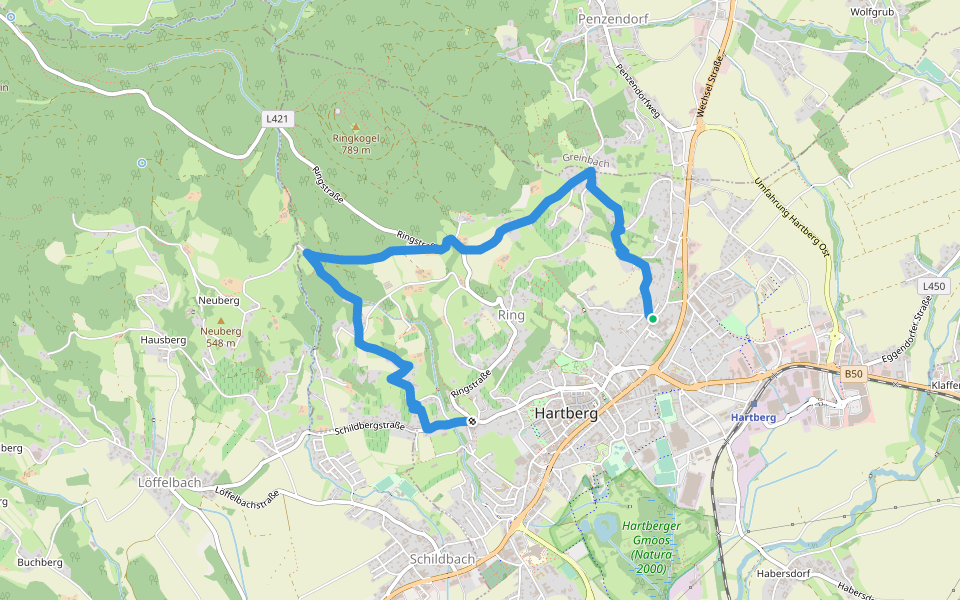 Hartberger Höhenweg walking route map in Ring