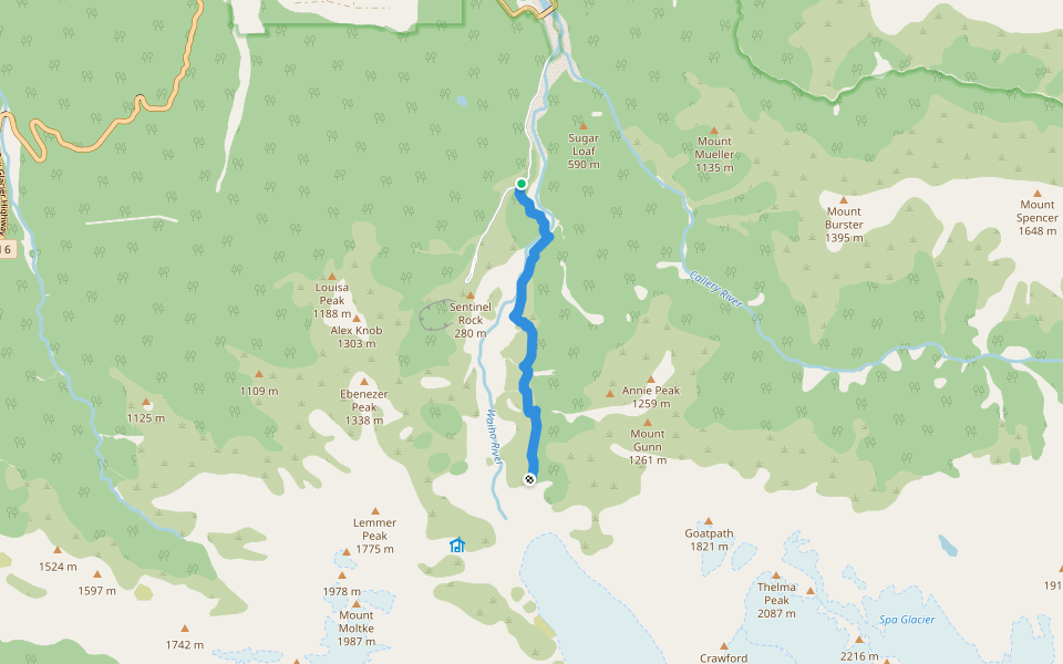 Roberts Point walking route map in Franz Josef / Waiau