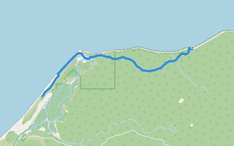 Galway Beach walking route map in Karangarua