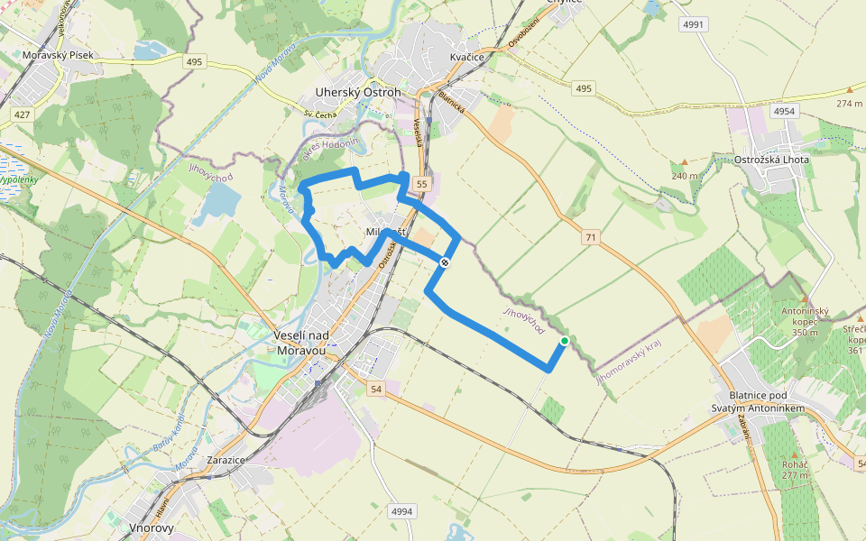 NS U Svodnice walking route map in Veselí nad Moravou