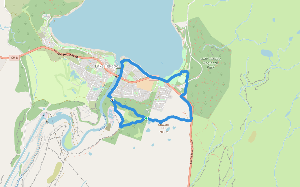 Cowans Hill walking route map in Lake Tekapo