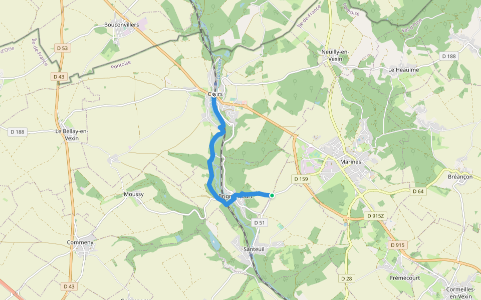 GR 1D - Du GR 1 au GR 11 walking route map in Brignancourt