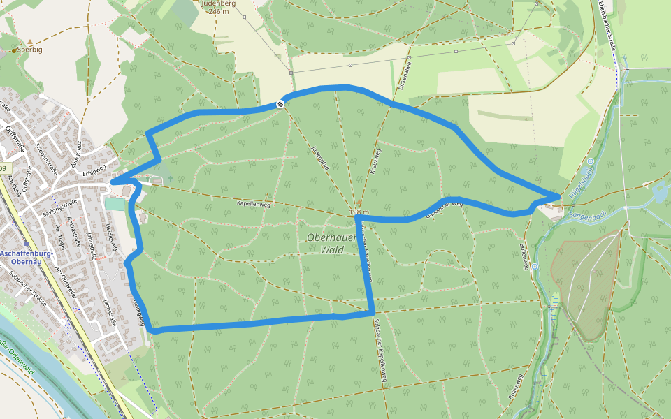 Roter Hase, Rundwanderweg Obernauer Wald walking route map in Aschaffenburg