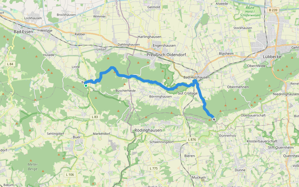 Nordvariante Wittekindsweg walking route map in Bad Essen