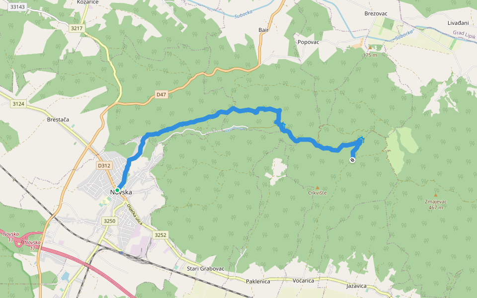 Novska - Novsko brdo (sjeverni put) walking route map in Novska