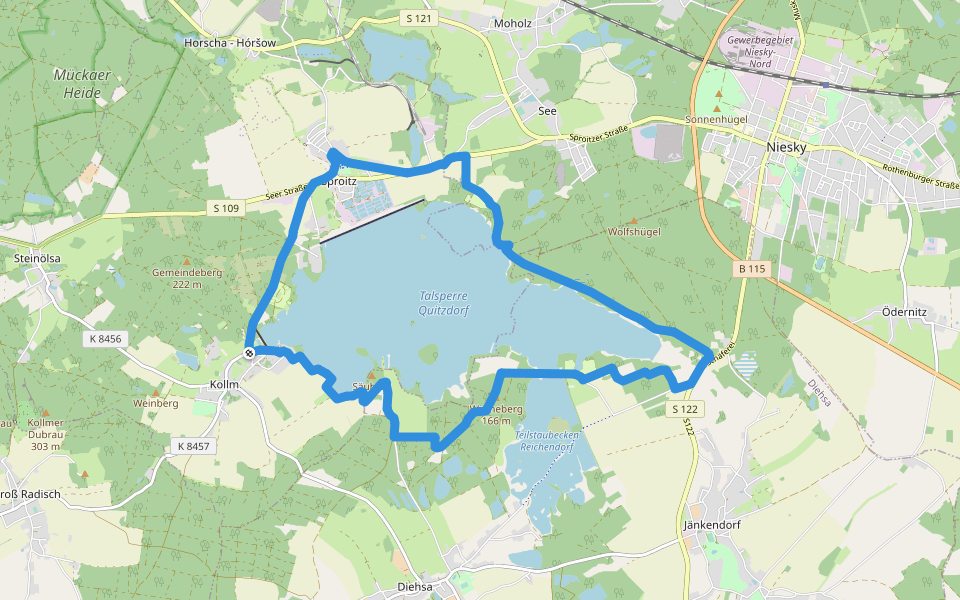Rundweg Talsperre Gelber Strich walking route map in Quitzdorf am See