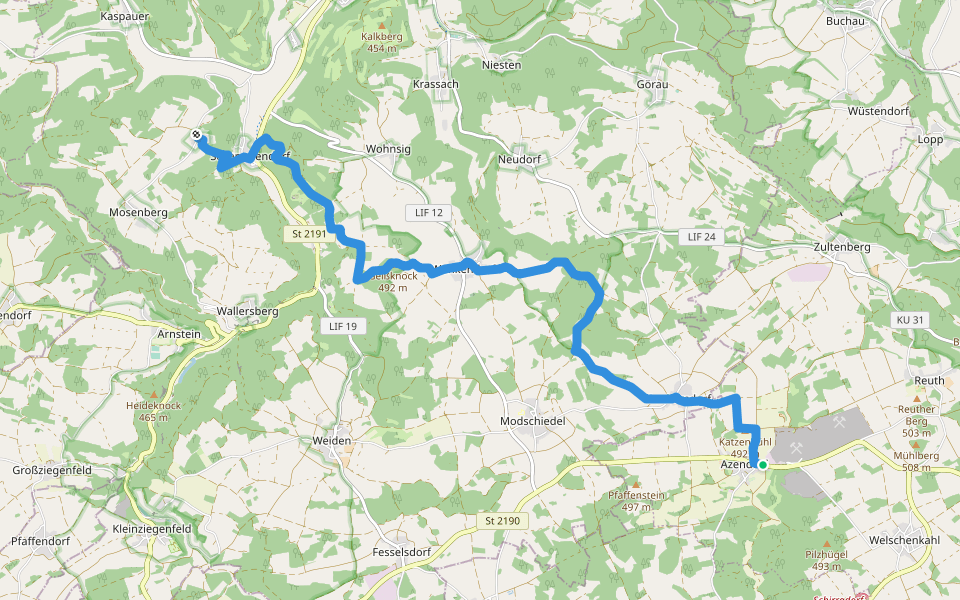 Wunkendorfer Querweg walking route map in Kasendorf
