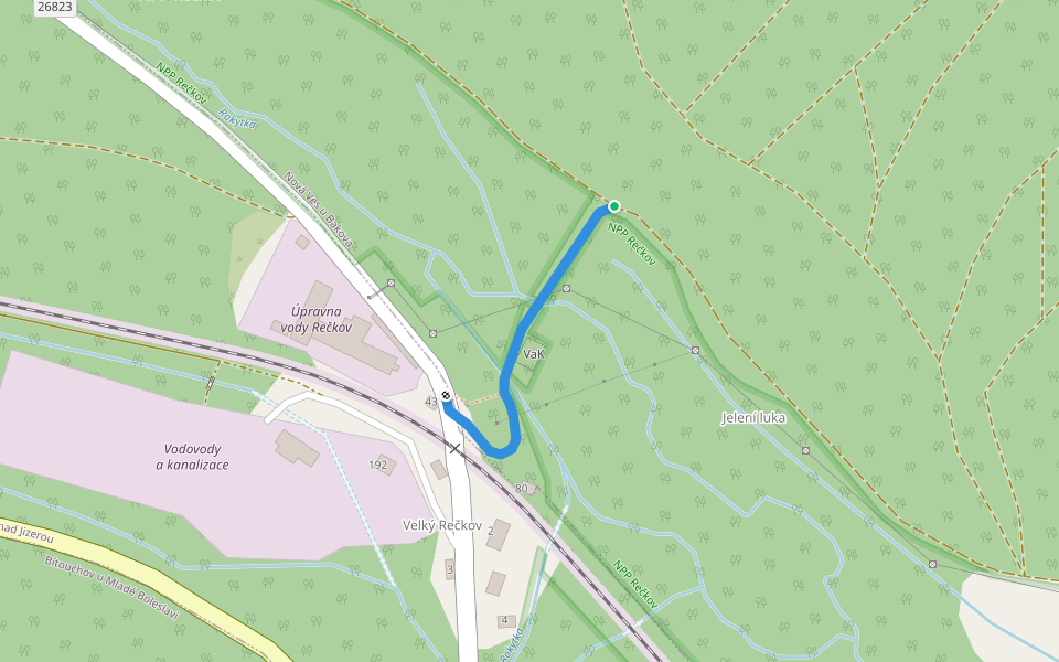 [Č] odb. k vodárně Velký Řečkov walking route map in Nová Ves u Bakova