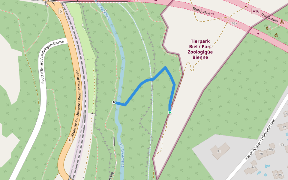 Tierpark - Tubelochschlucht walking route map in Biel