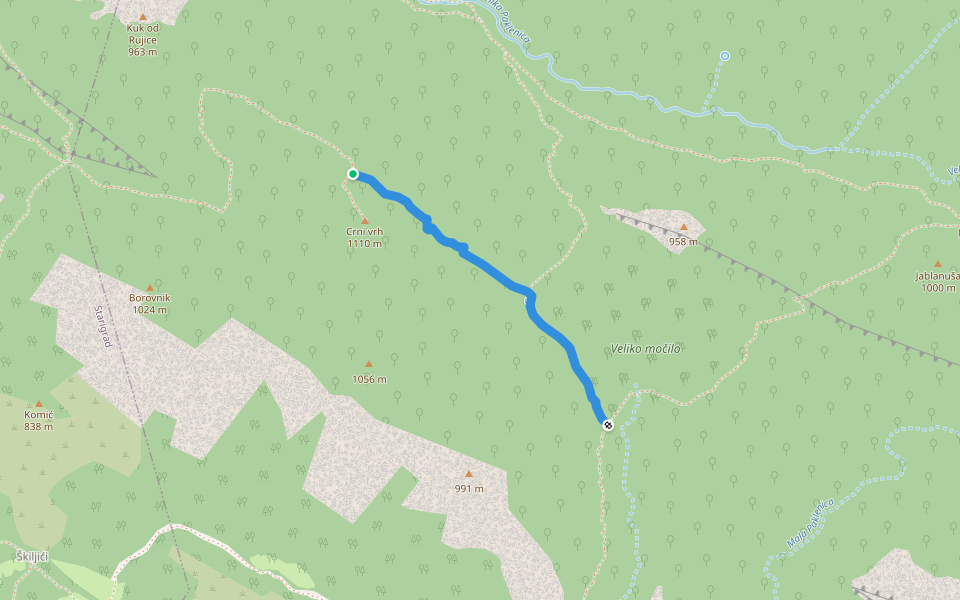 Velika Močila - Crni vrh walking route map in Seline