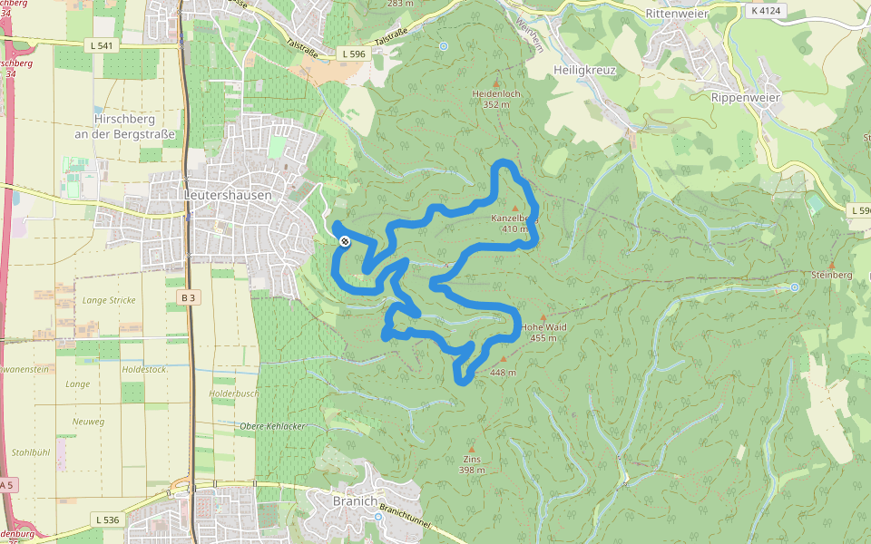 Rundwanderweg Kehrrang 6 walking route map in Hirschberg an der Bergstraße
