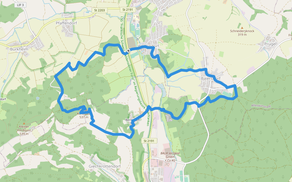 Kordigast-Rundweg (Altenkunstadt) walking route map in Altenkunstadt