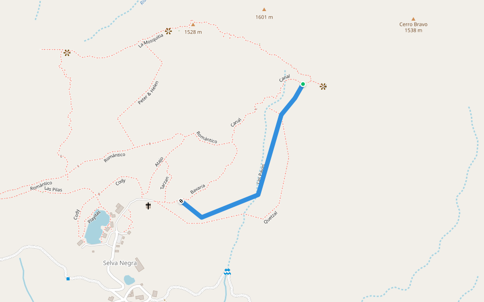 Las Pavas walking route map in Selva Negra