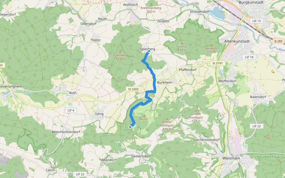 Wanderweg Spiesberg walking route map in Altenkunstadt