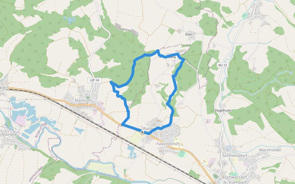 Eichbergweg walking route map in Mainleus