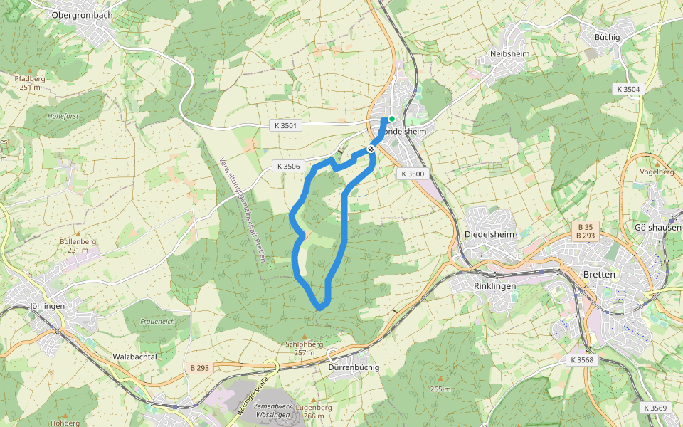 Karrheckenweg walking route map in Gondelsheim