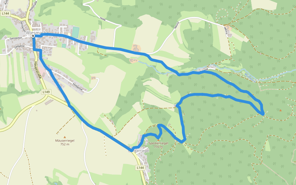 Wiesmath -Sperkerriegel - Kindelmühle - Wiesmath walking route map in Wiesmath
